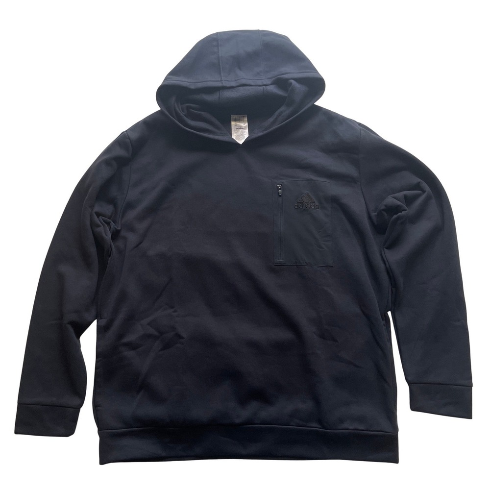 Adidas Hoodie Pullover Mens XL Black Chest Zip Pocket Logo Fleece Gorpcore